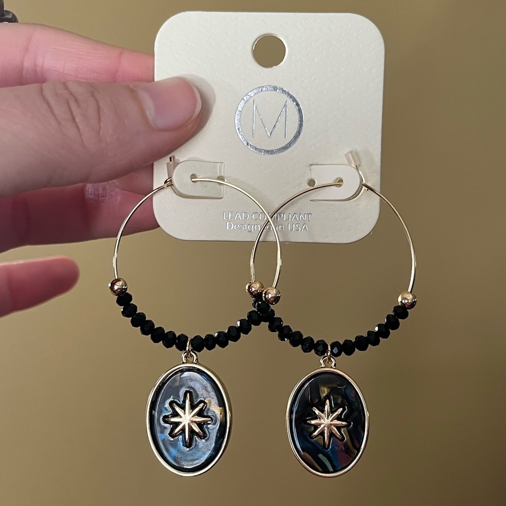 Gold Irene Earrings with Acetate filled Pendant